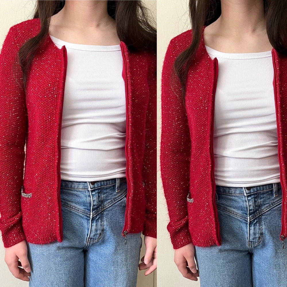 Northern Reflections Fitted Red Zip Front Cardigan Size‎ Small